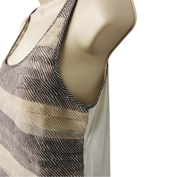 NWT Ann Taylor Loft Buttons Ruffle Front Tank Top Tan Cream Stripe Scoop Neck - Picture 6 of 16